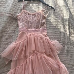 & Other Stories Pink Lace Midi Dress